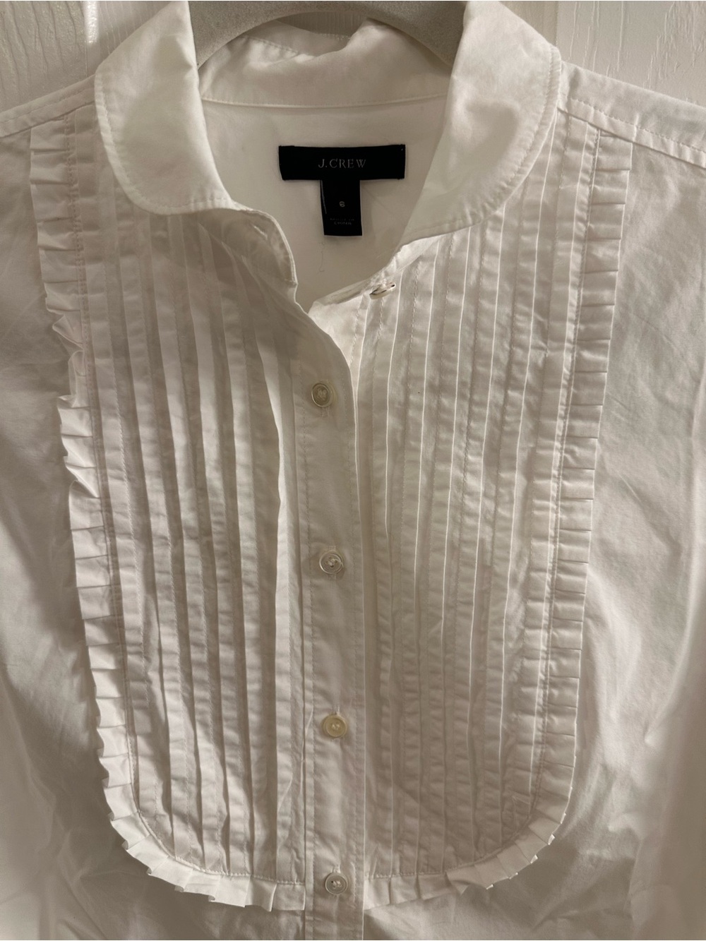 J.Crew Women's White Cotton Tuxedo Shirt with Ruffle Bib & Neckline - Size 6 - Picture 4 of 4